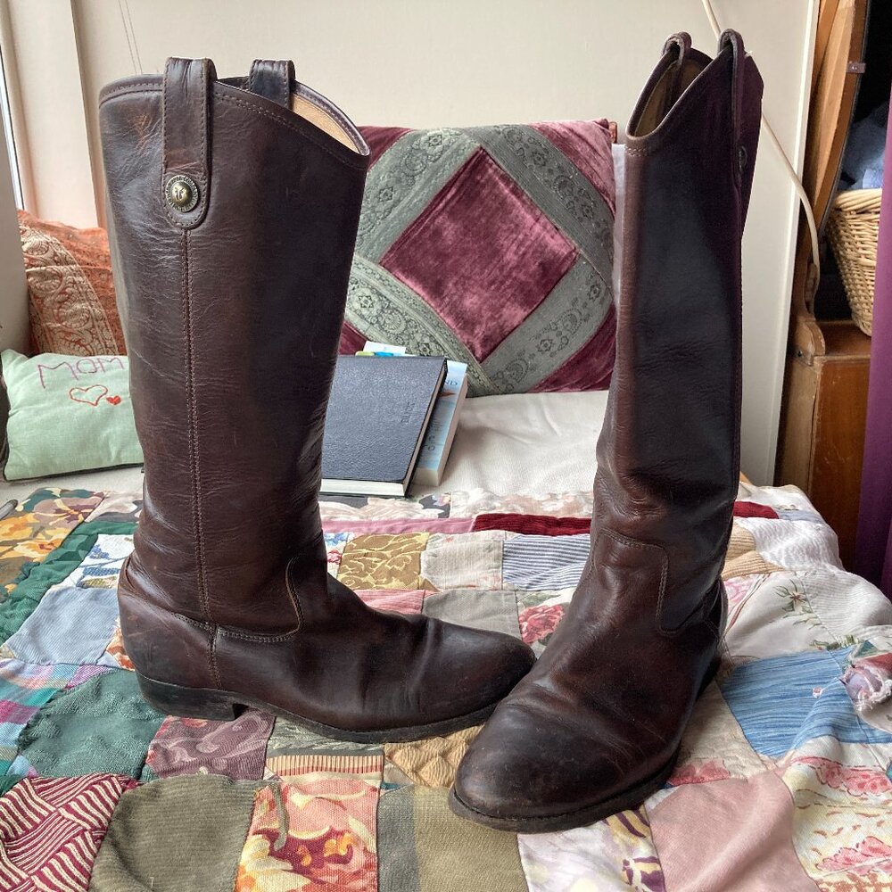 Vintage Frye Leather Riding Boots Women’s 8 • Brown Pull-On Tall Boots